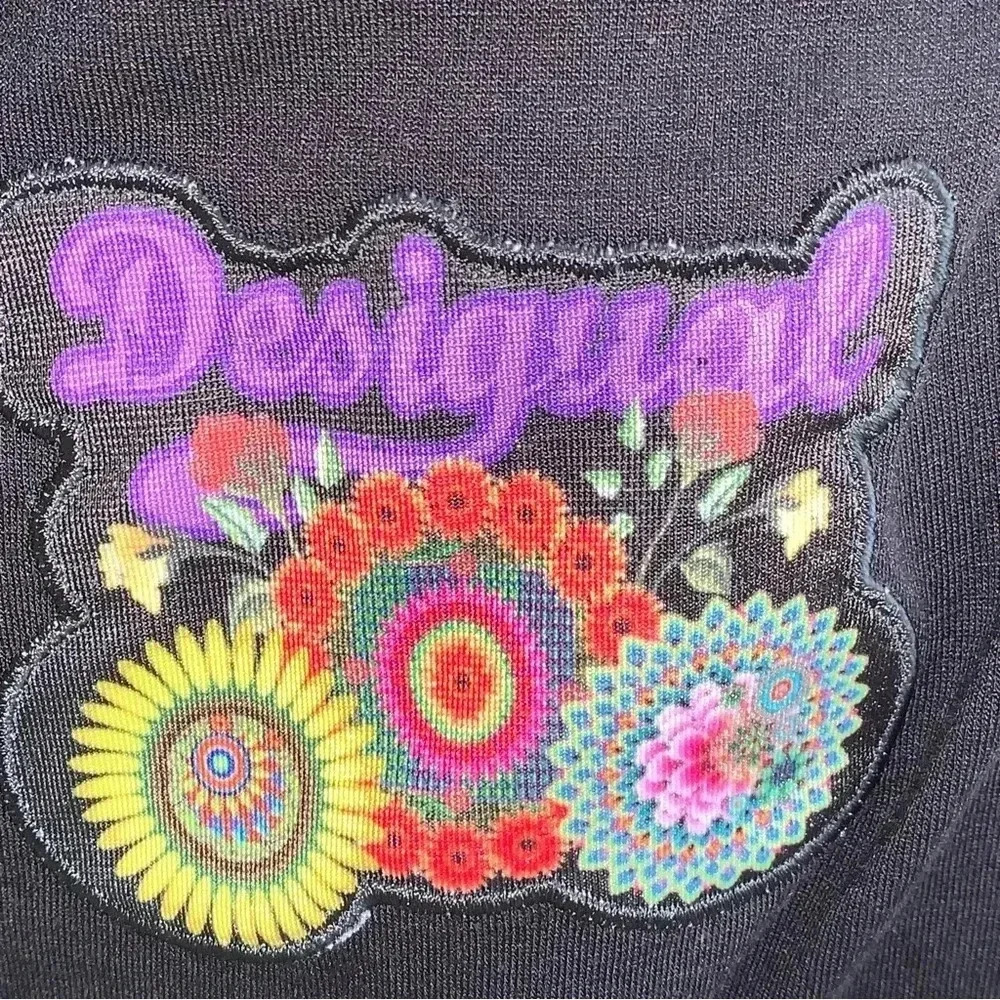 Desigual Longline Tunic Top S Black Rainbow Geometric Flowers Boho Lagenlook - Picture 7 of 11